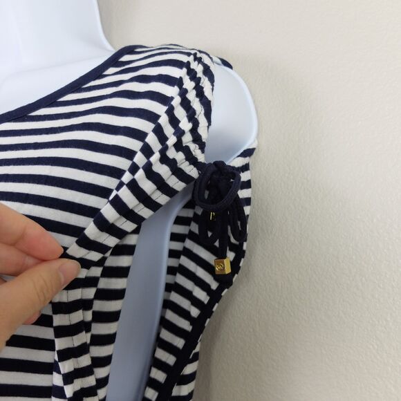 Michael Kors Black and White Striped Cold Shoulder Top Size Large - Picture 2 of 6